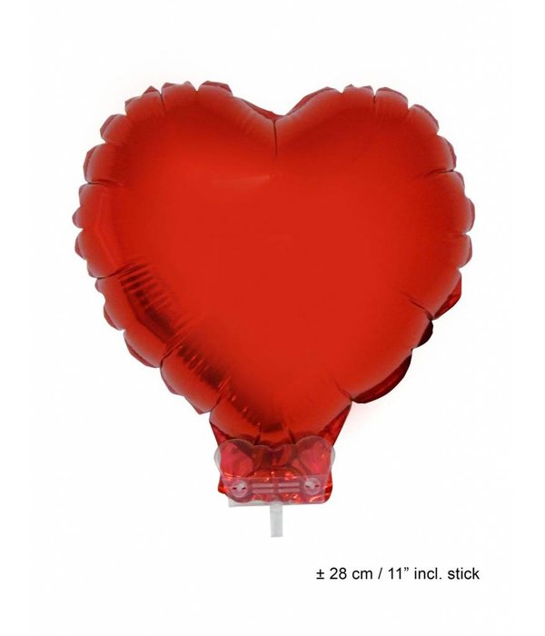 Folieballon Hart rood 28cm met stokje