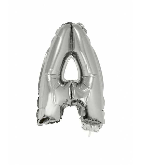 Folie Ballon Letter A Zilver met rietje