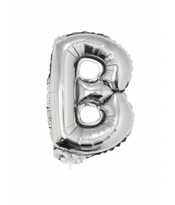 Folie Ballon Letter B Zilver met rietje
