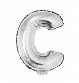 Folieballon zilver letter 'C' met rietje