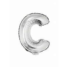 Folieballon zilver letter 'C' met rietje