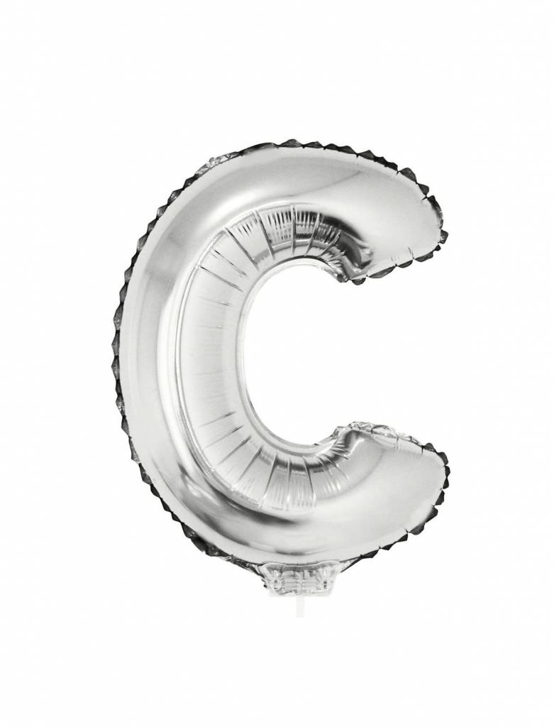 Folieballon zilver letter 'C' met rietje