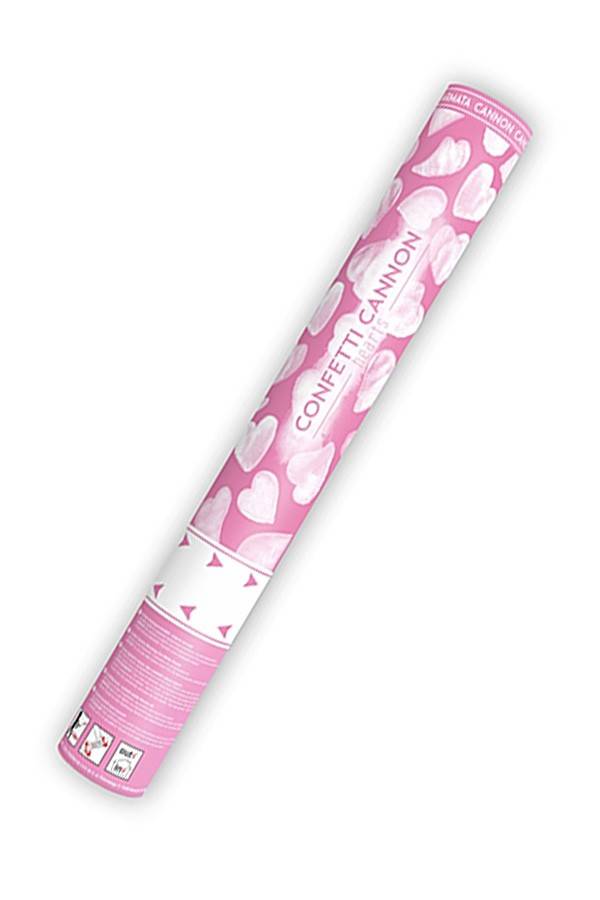 Confetti kanon 40 cm witte hartjes afbeelding