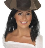Piratenhoed lederlook bruin met haar