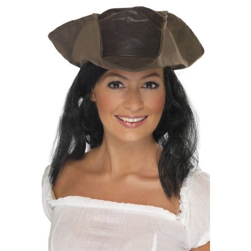 Piratenhoed lederlook bruin met haar