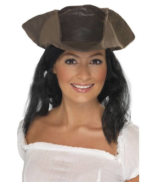Piratenhoed lederlook bruin met haar