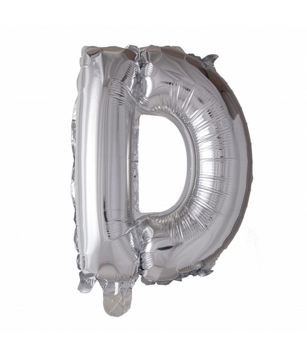 Folieballon zilver letter 'D' met rietje