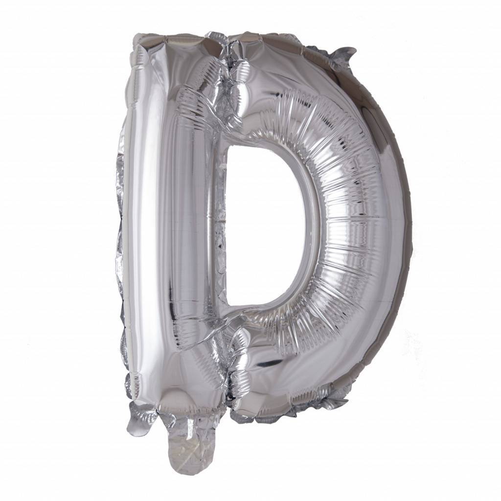 Folieballon zilver letter &apos;D&apos; met rietje afbeelding