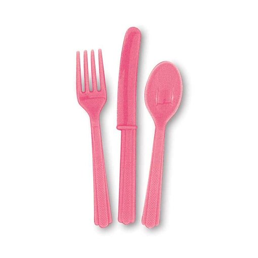 18 stuks Hot Pink bestek assorti