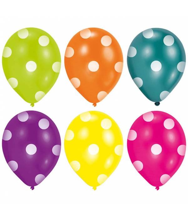 6 Ballonnen diverse kleuren met stippen