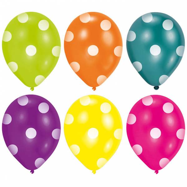 6 Ballonnen diverse kleuren met stippen afbeelding