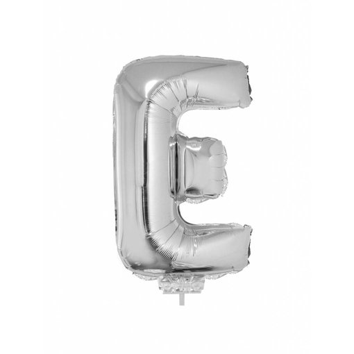 Folieballon zilver letter 'E' met rietje