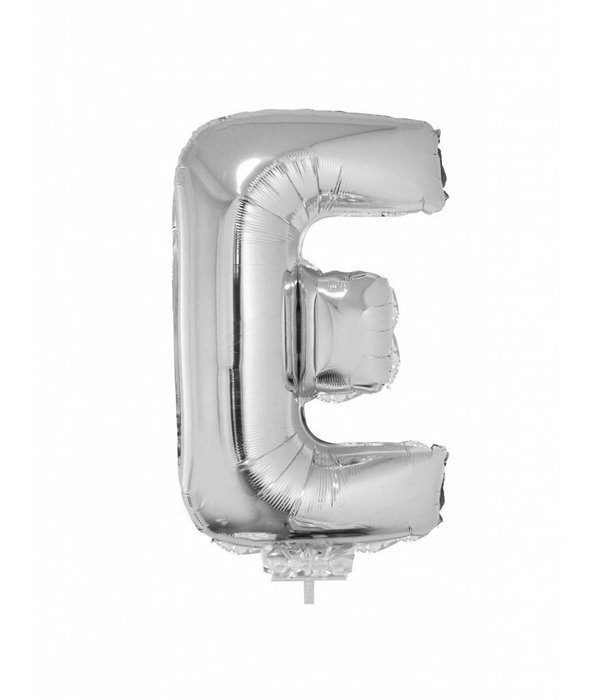 Folieballon zilver letter 'E' met rietje