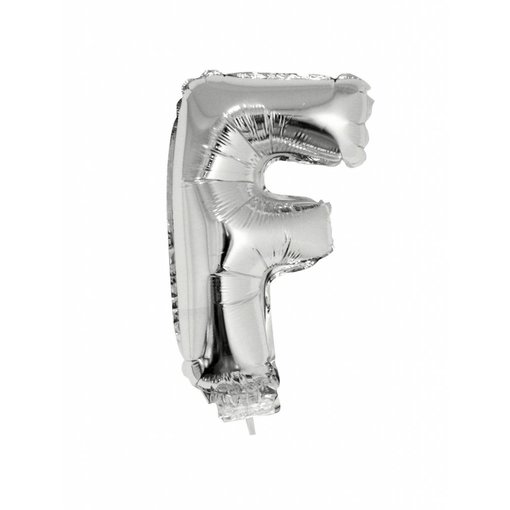 Folieballon zilver letter 'F' met rietje