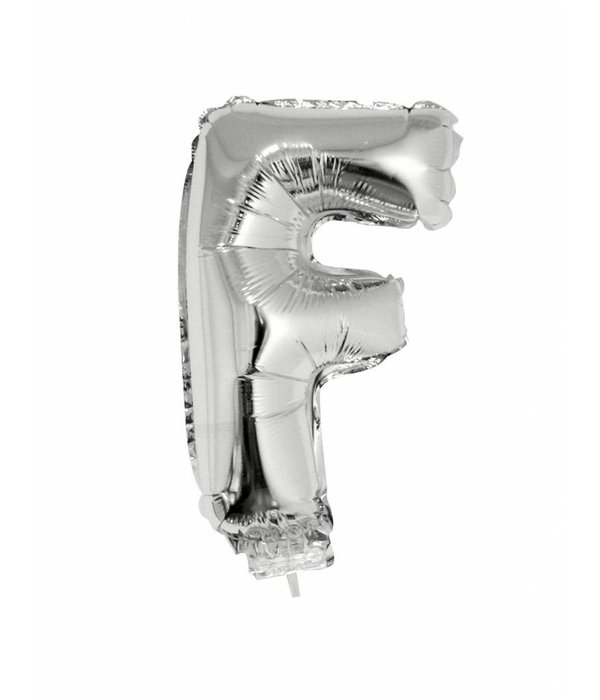 Folieballon zilver letter 'F' met rietje