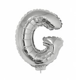 Folieballon zilver letter 'G' met rietje