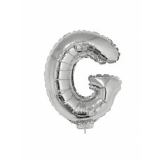 Folieballon zilver letter 'G' met rietje