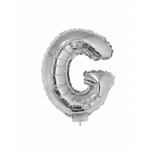Folieballon zilver letter 'G' met rietje