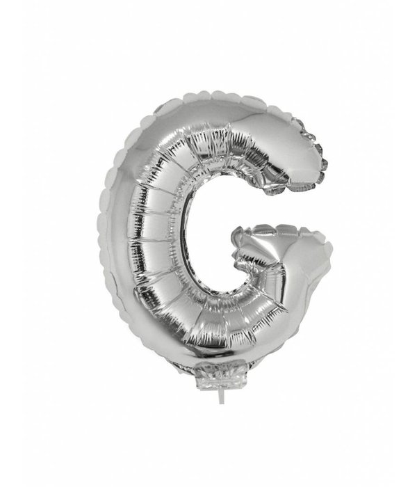 Folieballon zilver letter 'G' met rietje