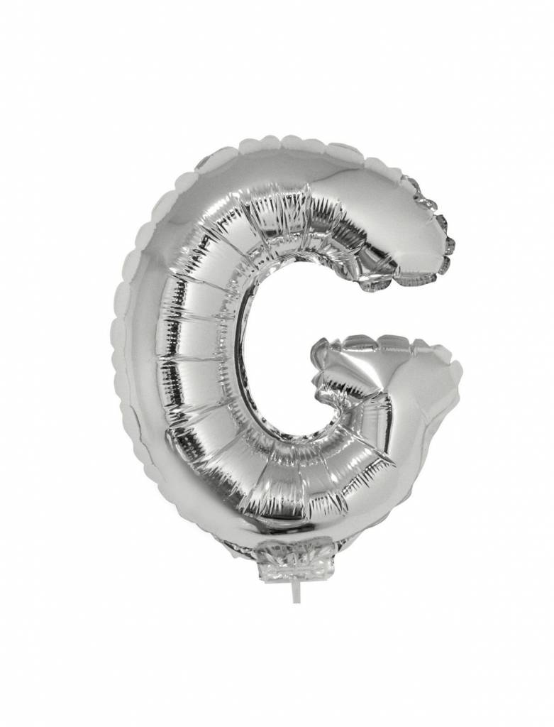 Folieballon zilver letter &apos;G&apos; met rietje afbeelding
