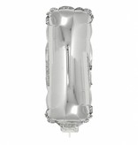 Folieballon zilver letter 'I' met rietje