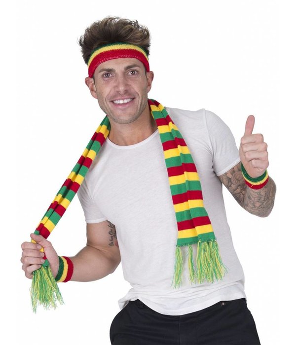 Zweetband set Carnaval rood/geel/groen