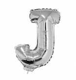 Folieballon zilver letter 'J' met rietje