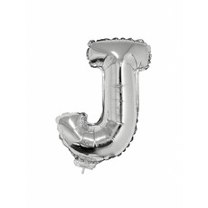 Folieballon zilver letter 'J' met rietje