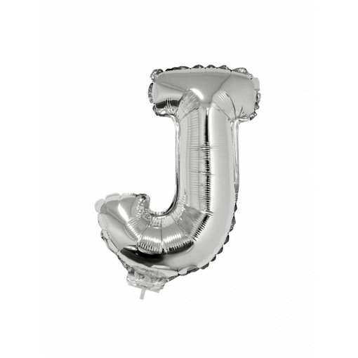 Folieballon zilver letter 'J' met rietje