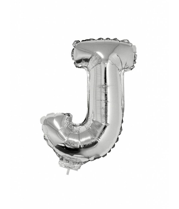 Folieballon zilver letter 'J' met rietje