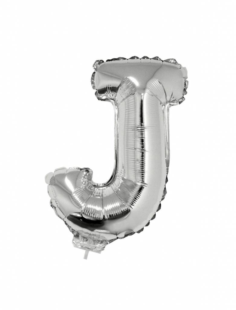 Folieballon zilver letter &apos;J&apos; met rietje afbeelding