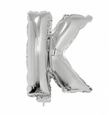 Folieballon zilver letter 'K' met rietje