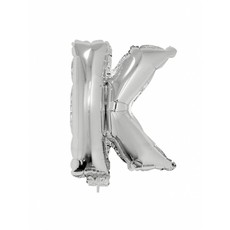 Folieballon zilver letter 'K' met rietje