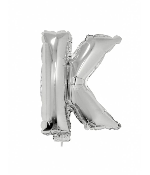 Folieballon zilver letter 'K' met rietje