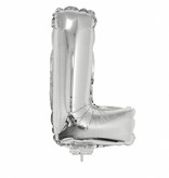 Folieballon zilver letter 'L' met rietje