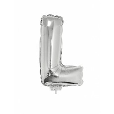 Folieballon zilver letter 'L' met rietje