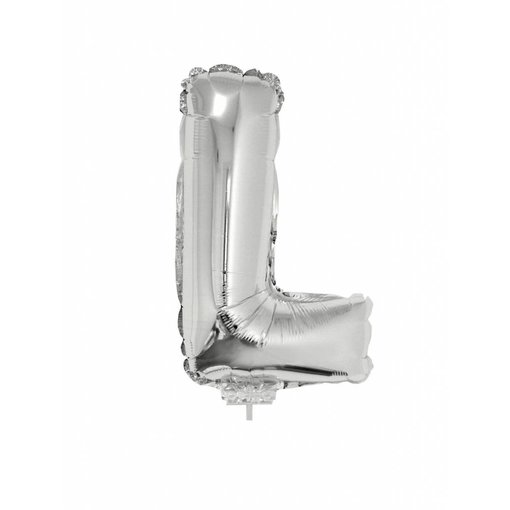 Folieballon zilver letter 'L' met rietje
