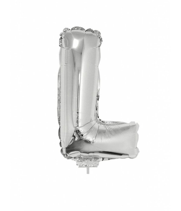 Folieballon zilver letter 'L' met rietje