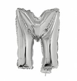 Folieballon zilver letter 'M' met rietje