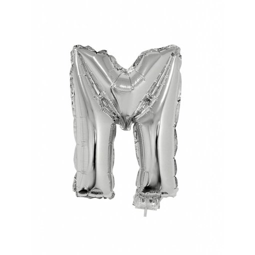 Folieballon zilver letter 'M' met rietje