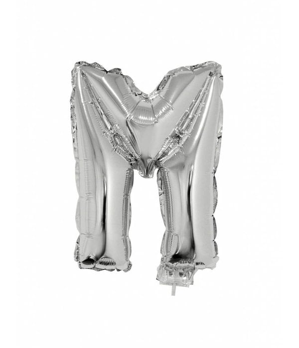 Folieballon zilver letter 'M' met rietje