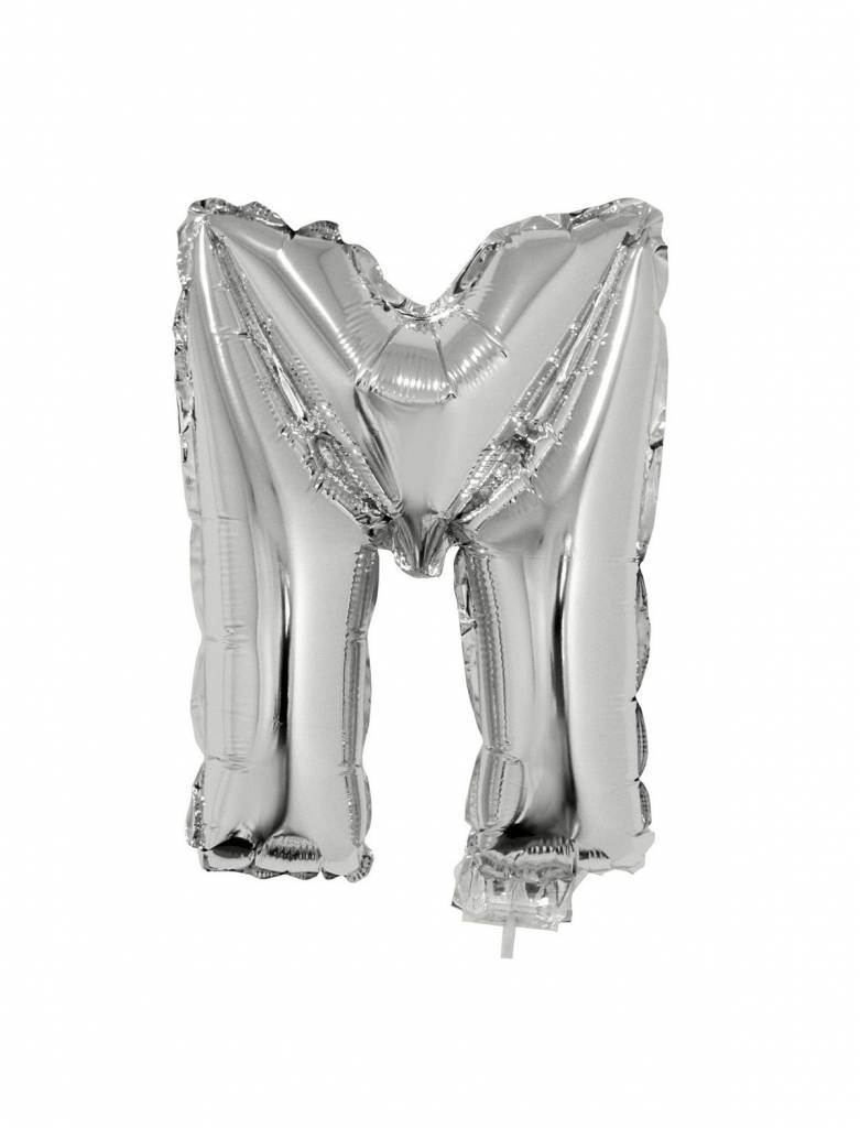 Folieballon zilver letter 'M' met rietje