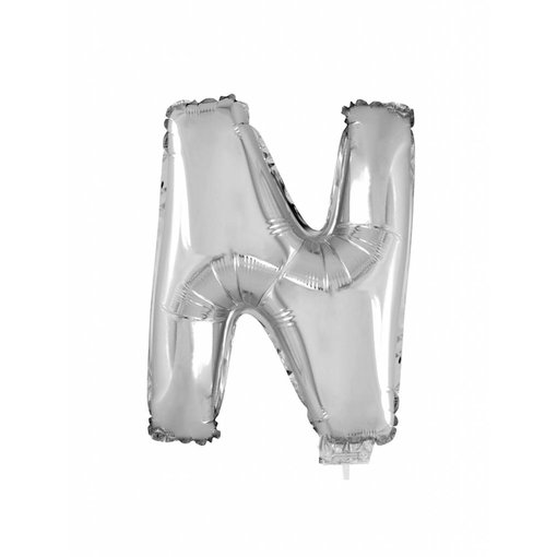 Folieballon zilver letter 'N' met rietje