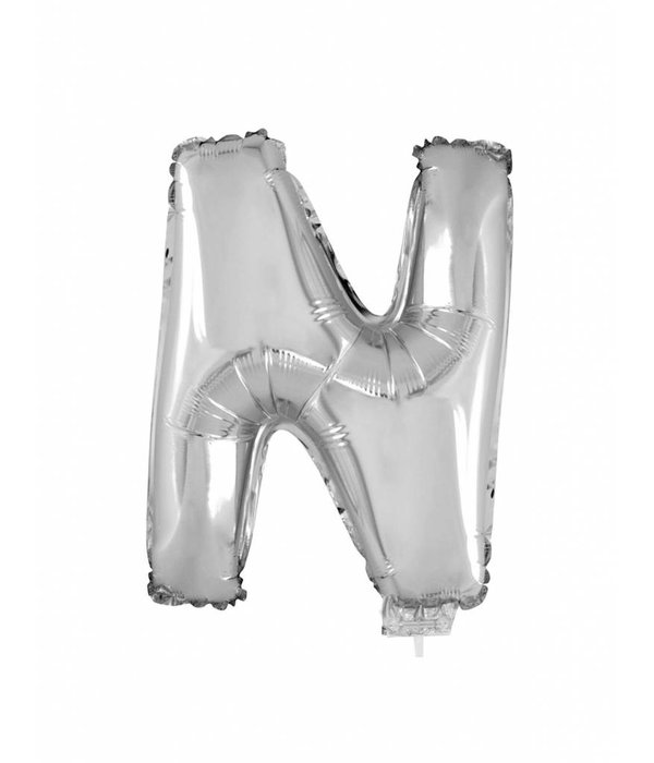 Folieballon zilver letter 'N' met rietje