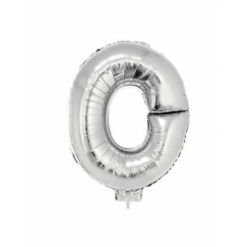 Folieballon zilver letter 'O' met rietje