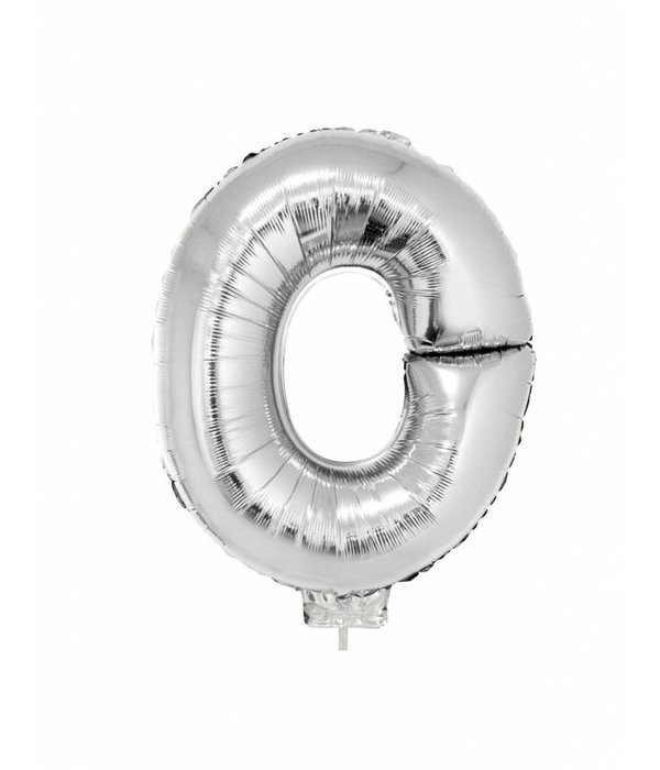 Folieballon zilver letter 'O' met rietje