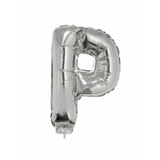 Folieballon zilver letter 'P' met rietje