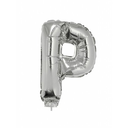 Folieballon zilver letter 'P' met rietje