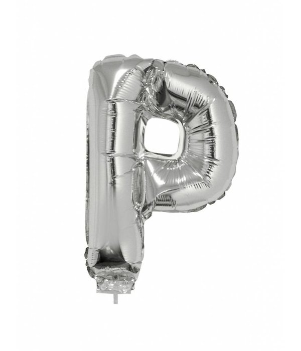 Folieballon zilver letter 'P' met rietje