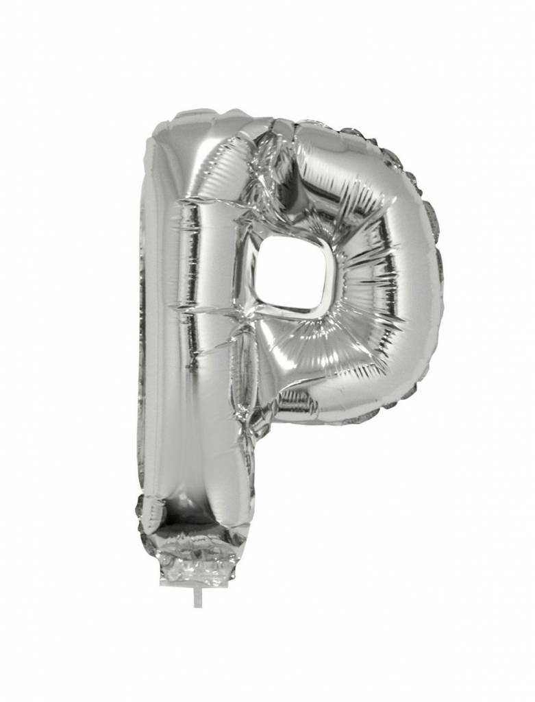 Folieballon zilver letter &apos;P&apos; met rietje afbeelding